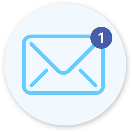 Ícone de e-mail com um indicador de nova mensagem recebida.