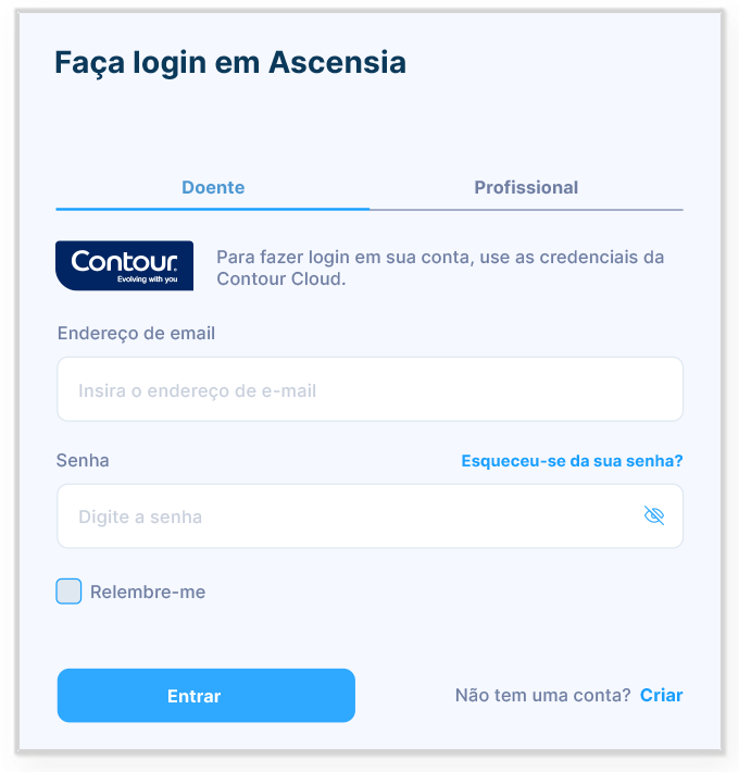 Imagem do ecrã de início de sessão da CONTOUR®DIABETES app.